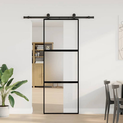 vidaXL Sliding Door with Hardware Set 76x205 cm Tempered Glass&Aluminium 2