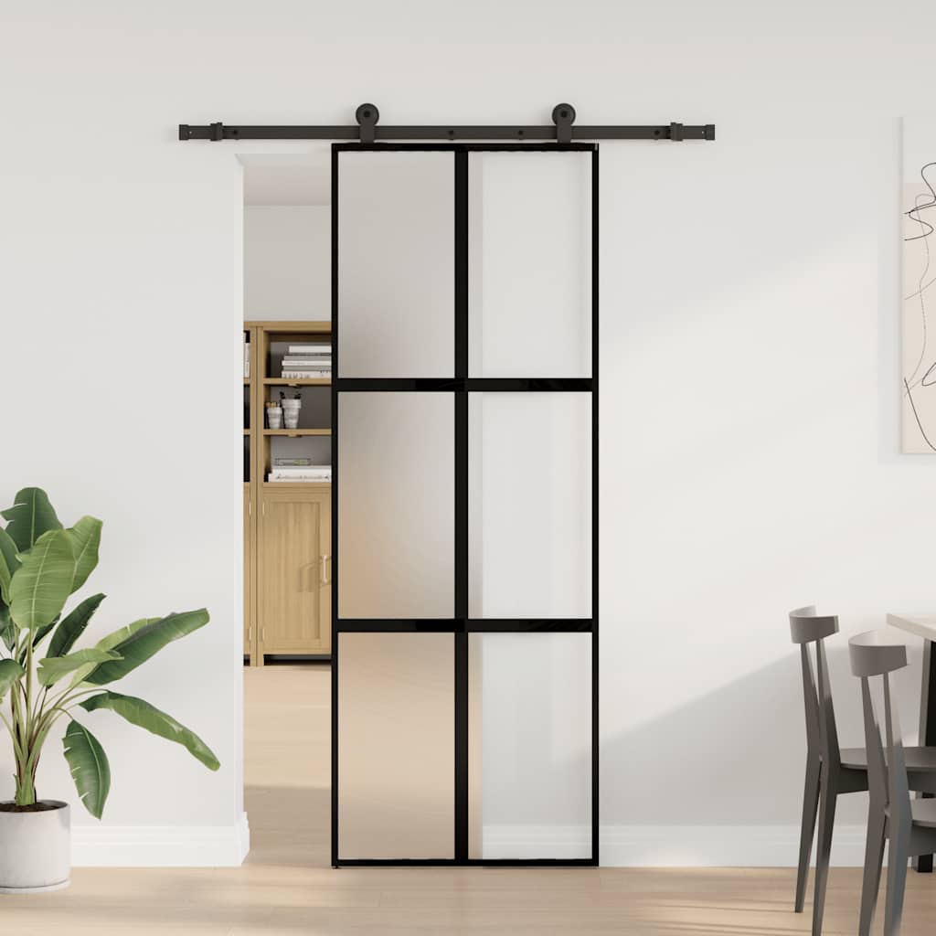 vidaXL Sliding Door with Hardware Set 76x205 cm Tempered Glass&Aluminium 2