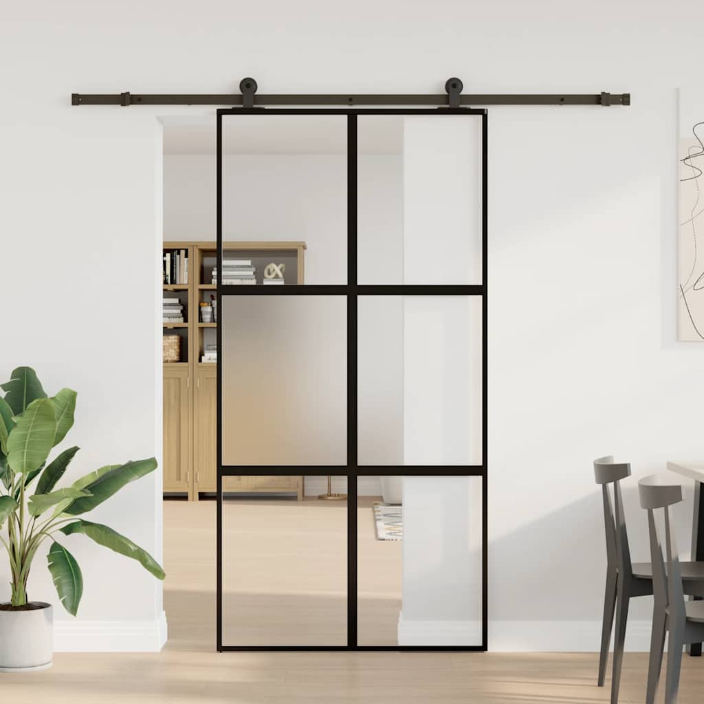 vidaXL Sliding Door with Hardware Set 102,5x205 cm Tempered Glass&Aluminium 2