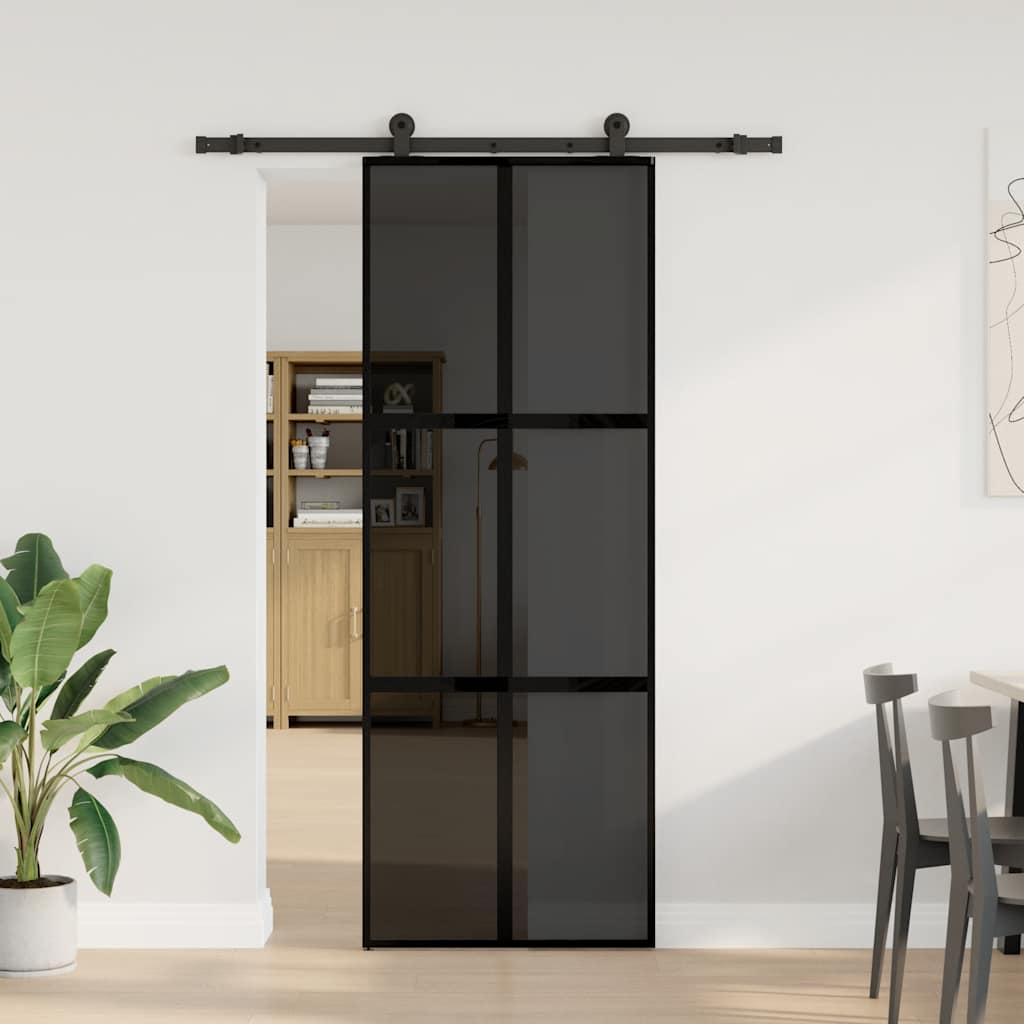 vidaXL Sliding Door with Hardware Set 76x205 cm Tempered Glass&Aluminium 2
