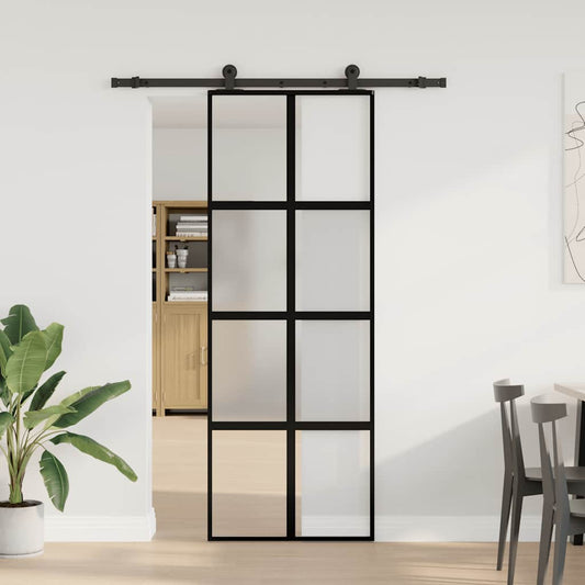 vidaXL Sliding Door with Hardware Set 76x205 cm Tempered Glass&Aluminium 2