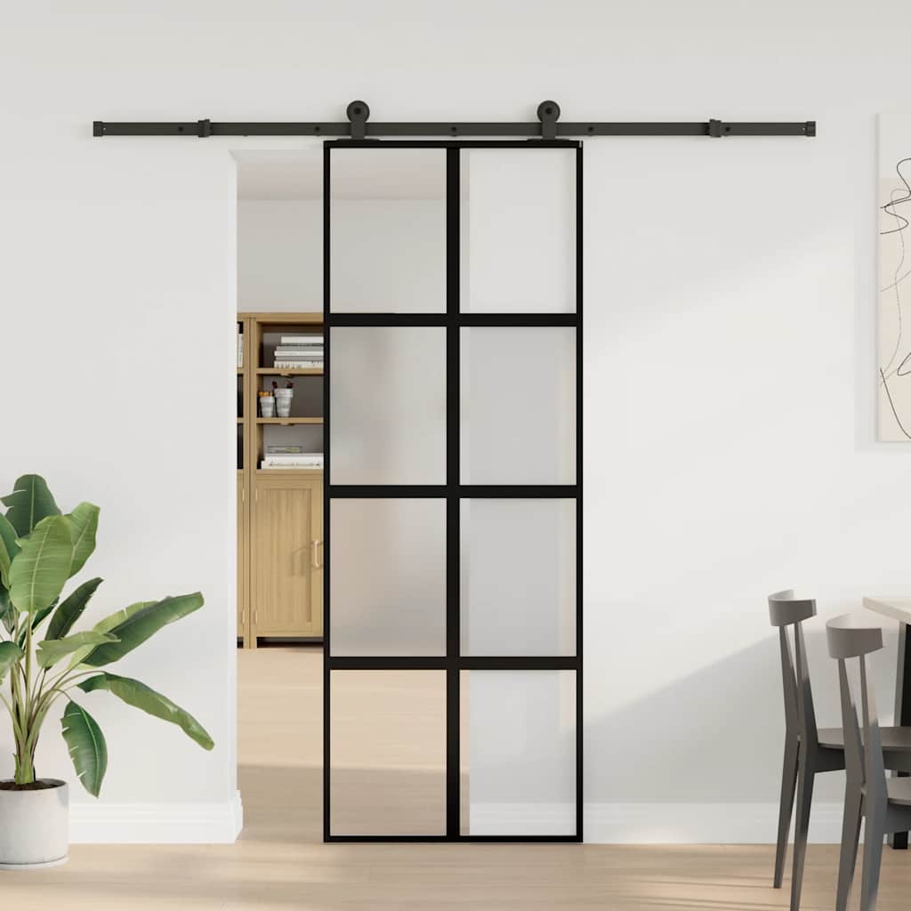 Sliding Door with Hardware Set 76x205 cm ESG Glass&Aluminium 76 cm 213.5 cm Matt and transparent