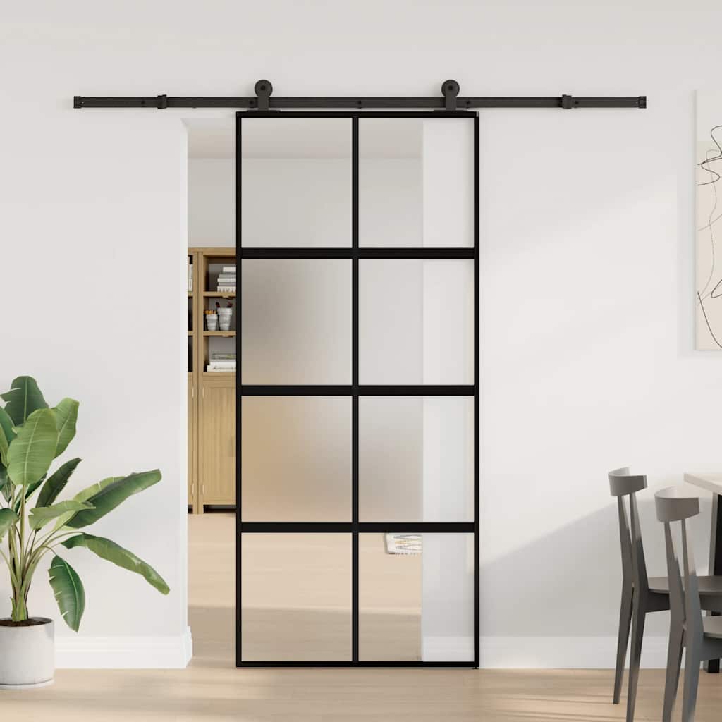 vidaXL Sliding Door with Hardware Set 90x205 cm Tempered Glass and Aluminium 2