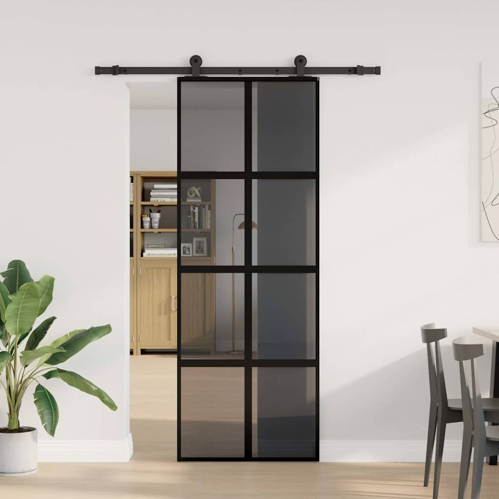 Sliding Door with Hardware Set 76x205 cm ESG Glass&Aluminium 76 cm 152.5 cm Dark transparent