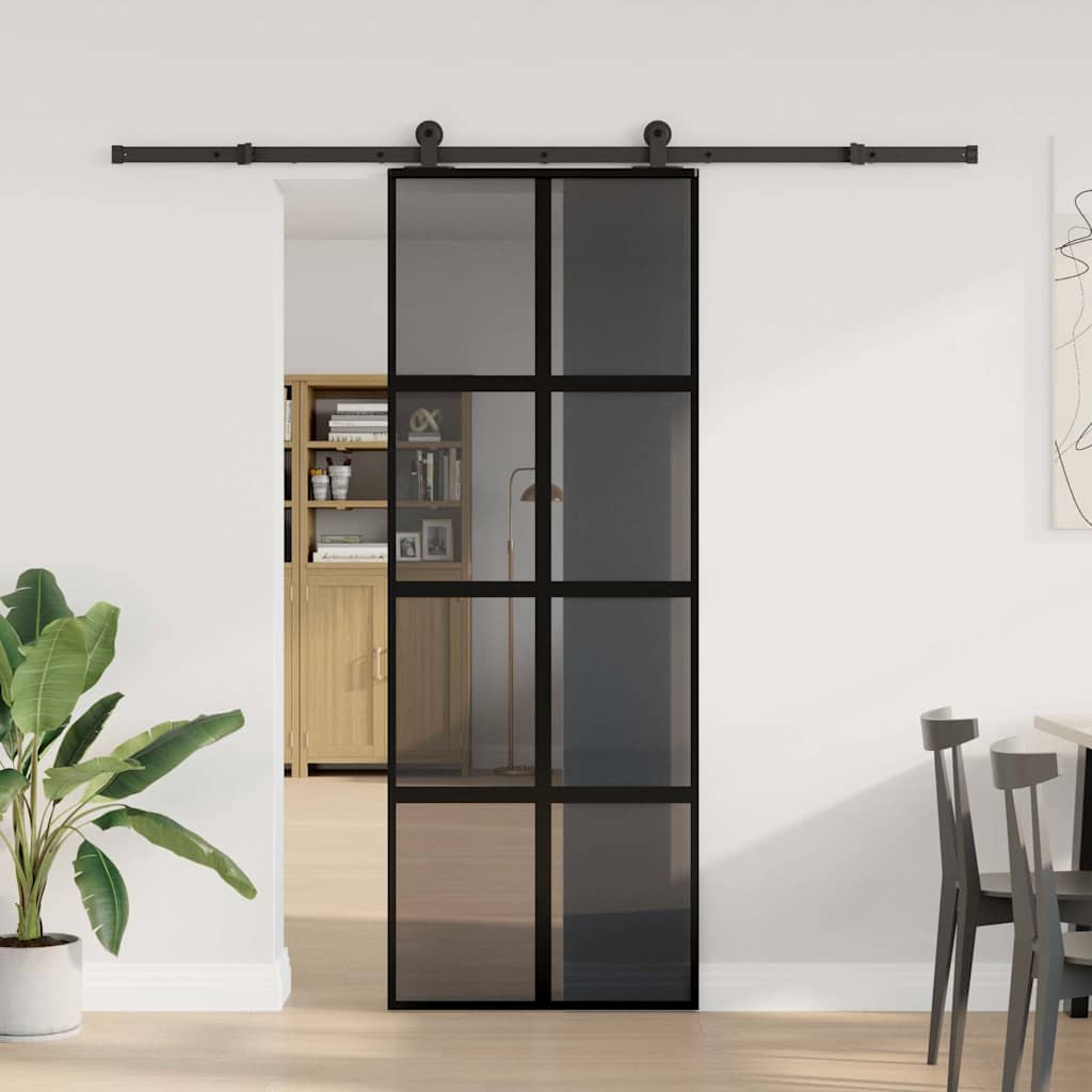 Sliding Door with Hardware Set 76x205 cm ESG Glass&Aluminium 76 cm 213.5 cm Dark transparent