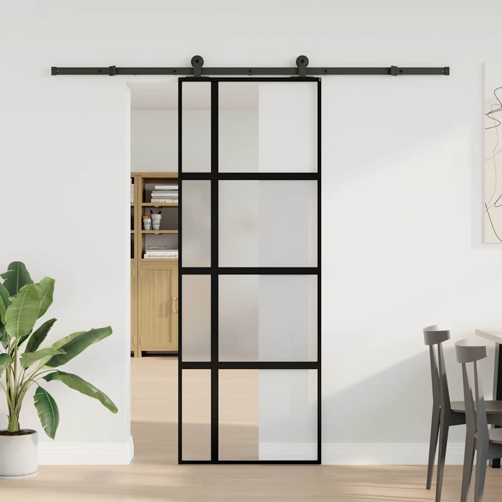 vidaXL Sliding Door with Hardware Set 76x205 cm Tempered Glass&Aluminium 2