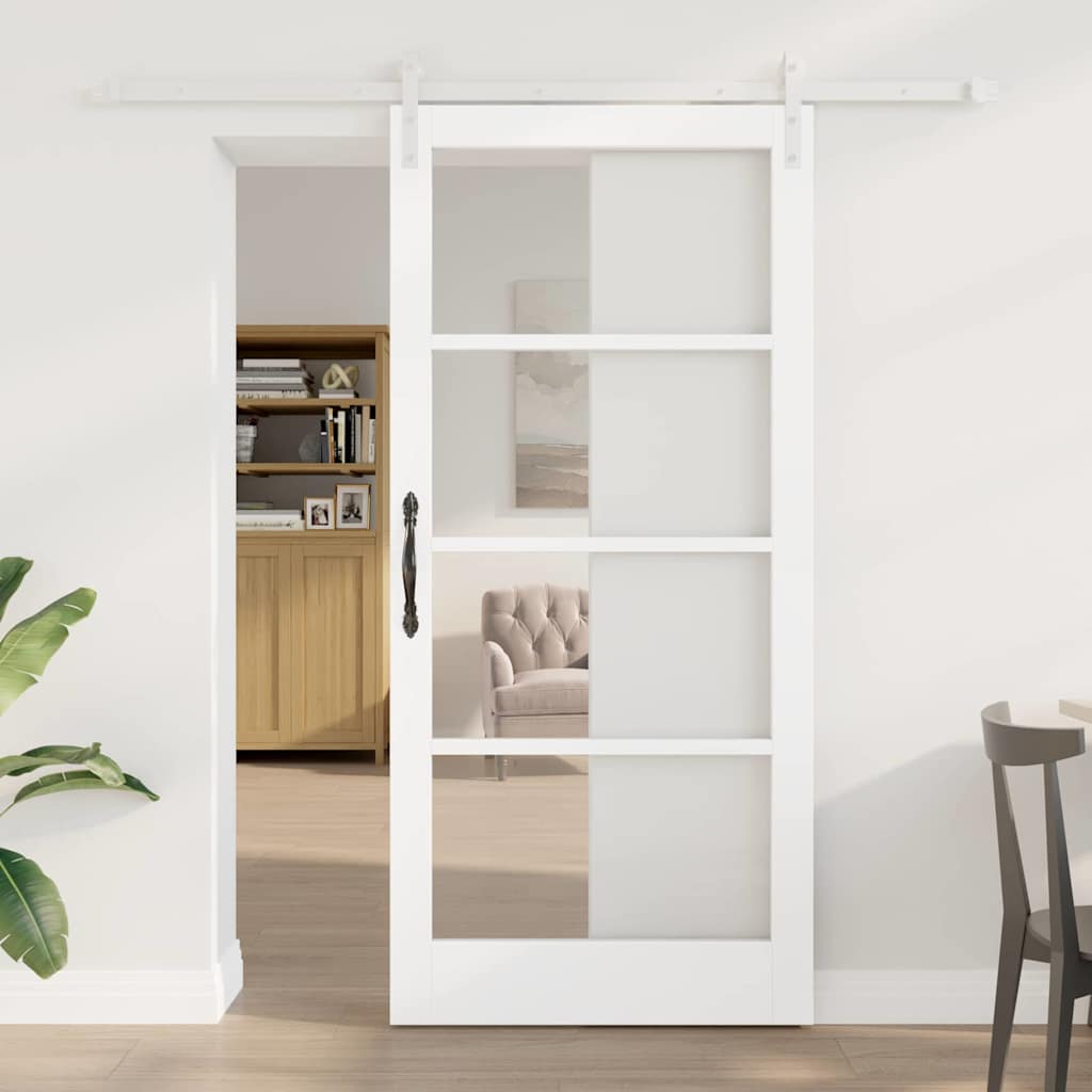 vidaXL Sliding Door ORKDAL White 93 x 202 cm Solid Pine Wood and Glass 1