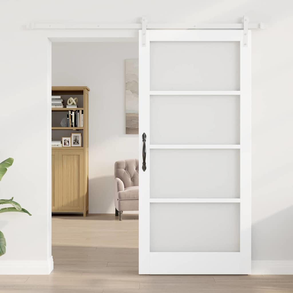 vidaXL Sliding Door ORKDAL White 93 x 202 cm Solid Pine Wood and Glass 3