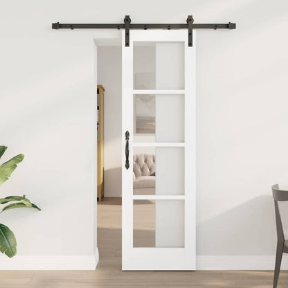 vidaXL Sliding Door ORKDAL White Solid Pine Wood and Glass White and Black