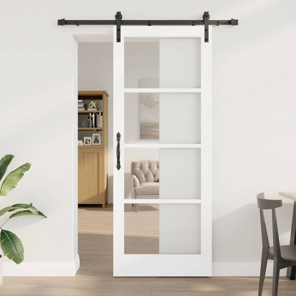 vidaXL Sliding Door ORKDAL White 83 x 211 cm Solid Pine Wood and Glass 1