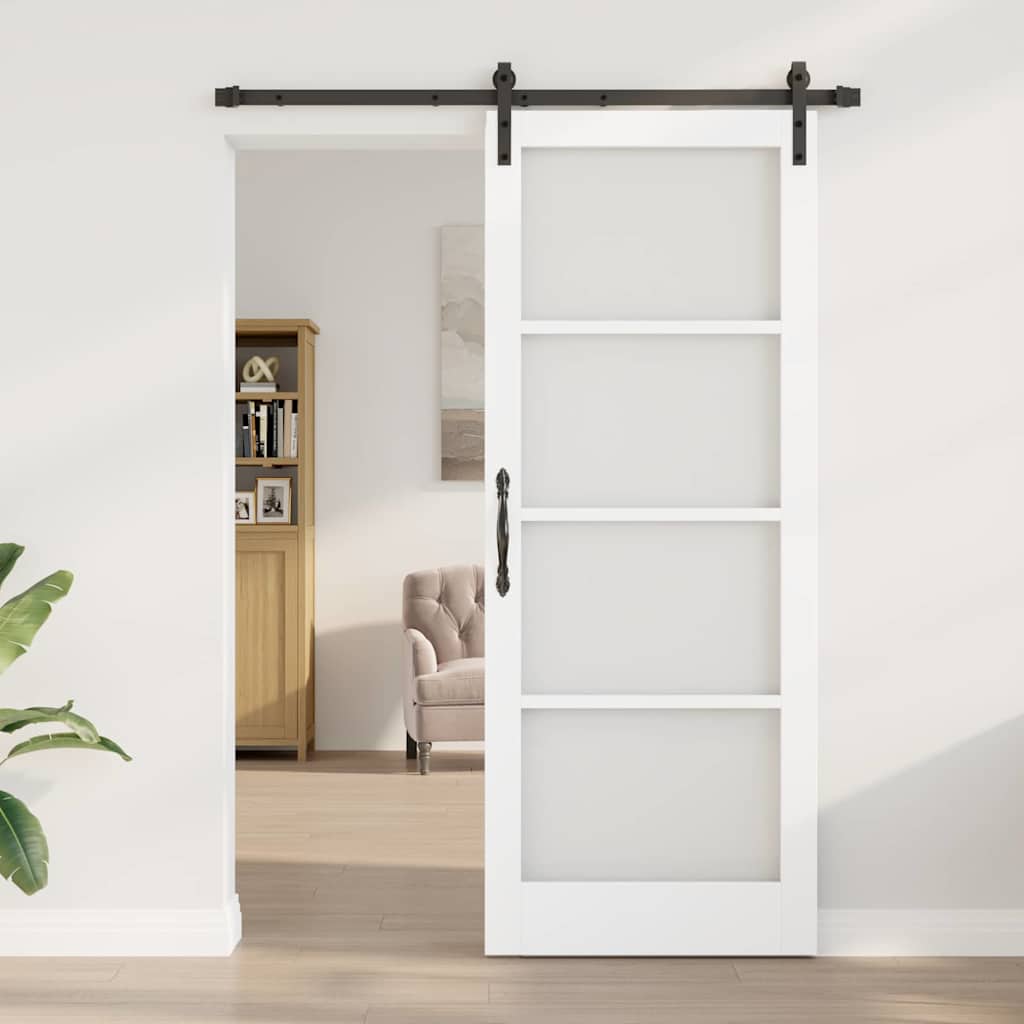 vidaXL Sliding Door ORKDAL White 83 x 211 cm Solid Pine Wood and Glass 3