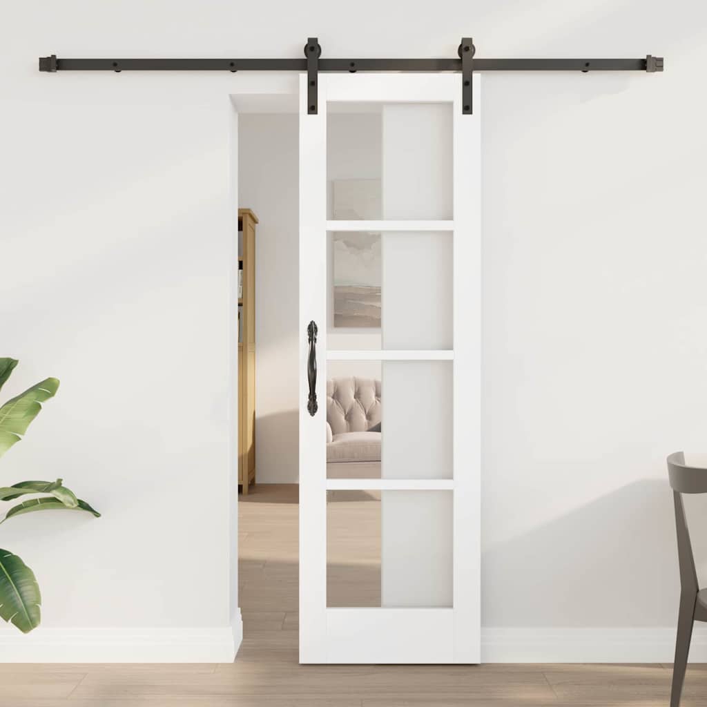 vidaXL Sliding Door ORKDAL White Solid Pine Wood and Glass White and Black