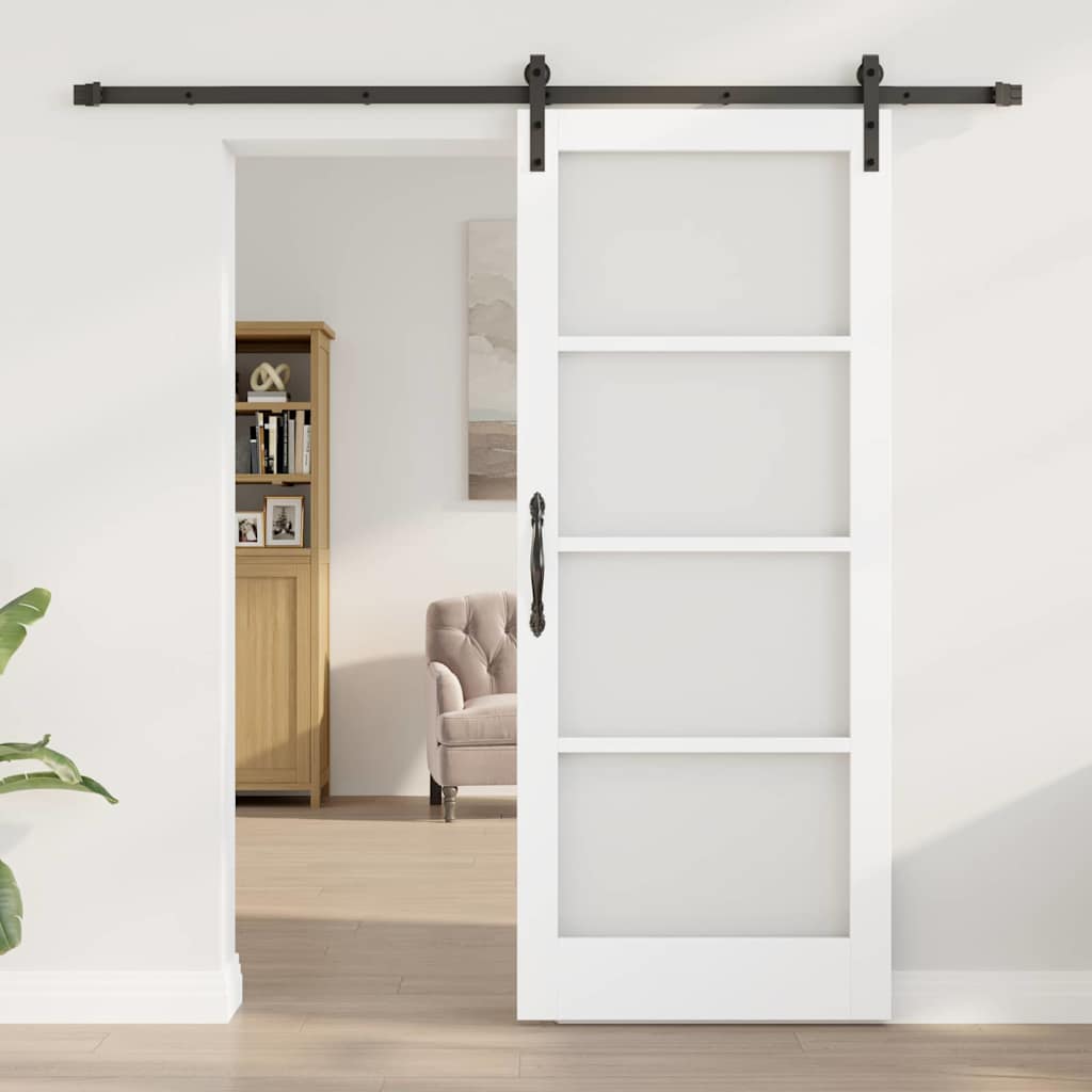 vidaXL Sliding Door ORKDAL White 83 x 202 cm Solid Pine Wood and Glass 3
