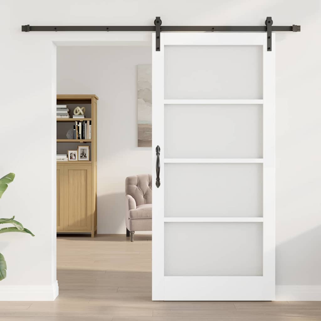 vidaXL Sliding Door ORKDAL White 93 x 202 cm Solid Pine Wood and Glass 3
