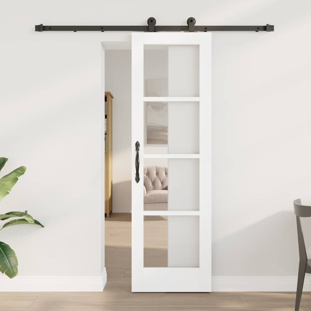 vidaXL Sliding Door ORKDAL Solid Pine Wood and Glass 183 cm White and black