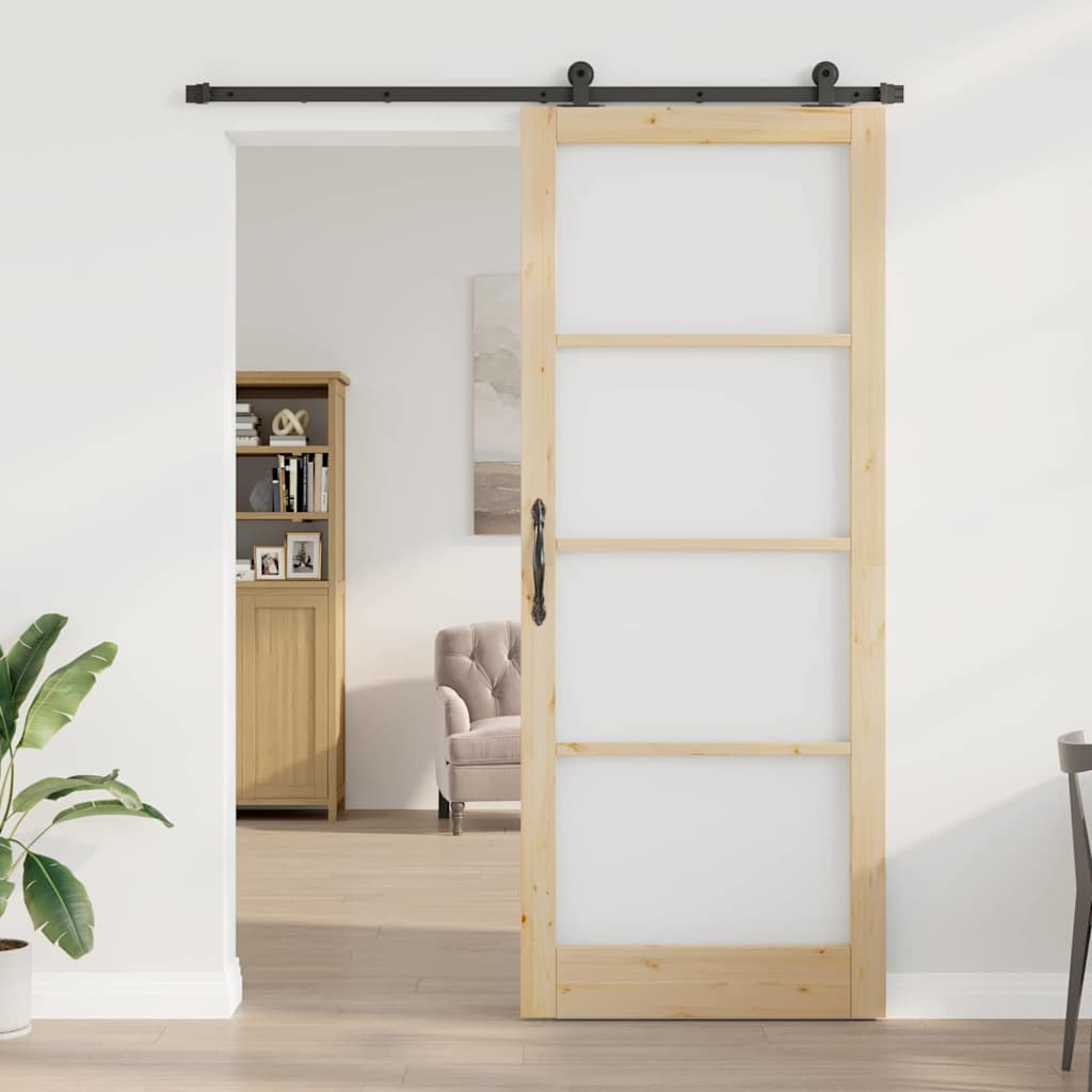 vidaXL Sliding Door ORKDAL 93 x 232 cm Solid Pine Wood and Glass 3