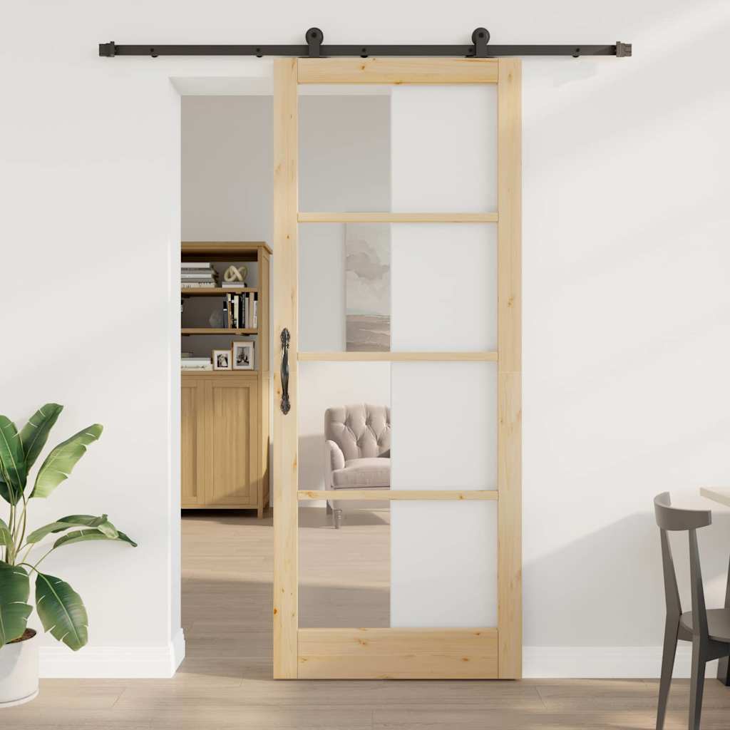 vidaXL Sliding Door ORKDAL 93 x 232 cm Solid Pine Wood and Glass 1
