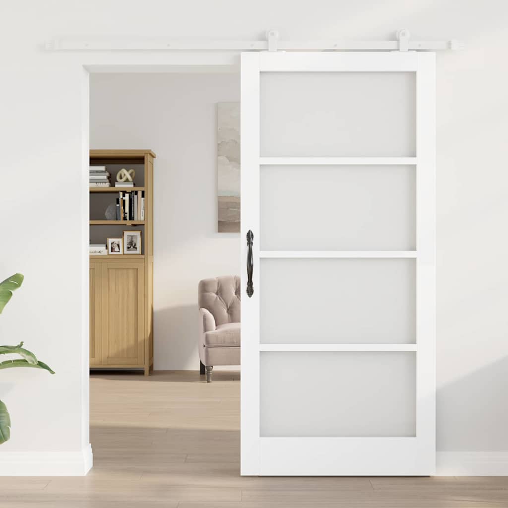 vidaXL Sliding Door ORKDAL 93 x 202 cm Solid Pine Wood and Glass White 3
