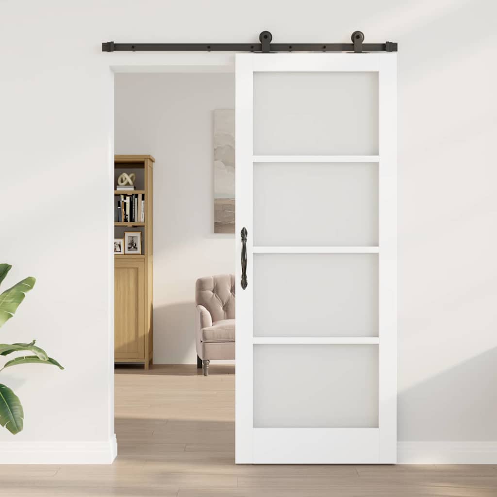 vidaXL Sliding Door ORKDAL White 83 x 211 cm Solid Pine Wood and Glass 3