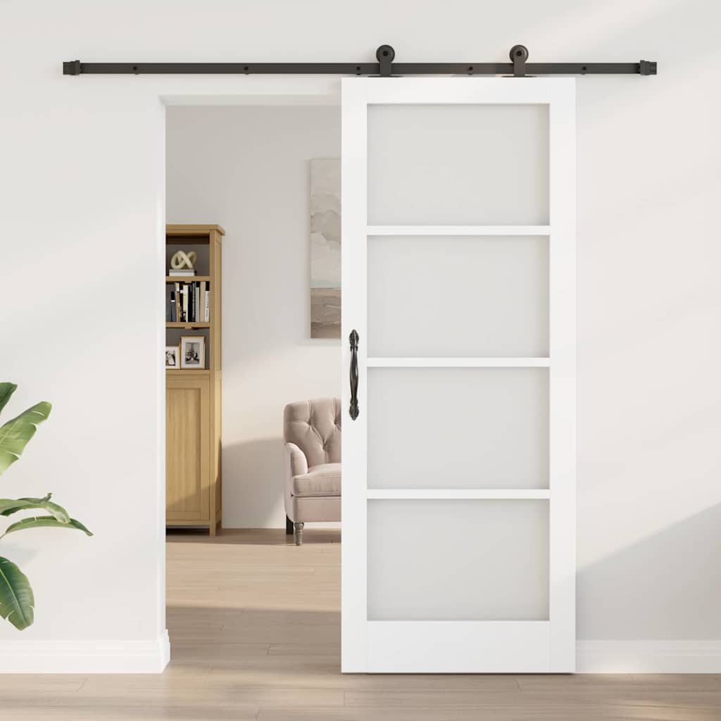vidaXL Sliding Door ORKDAL White 83 x 211 cm Solid Pine Wood and Glass 3
