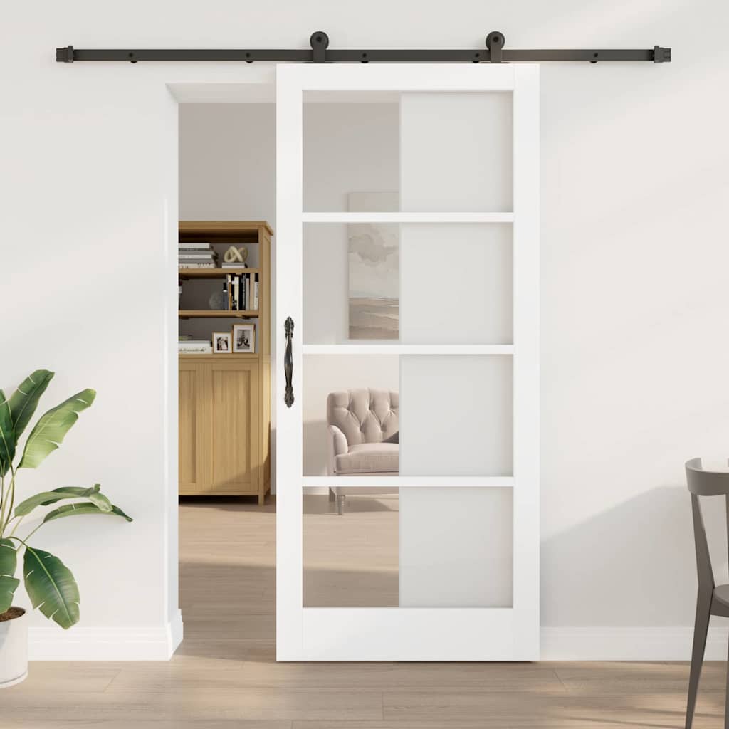 vidaXL Sliding Door ORKDAL White 93 x 211 cm Solid Pine Wood and Glass 1