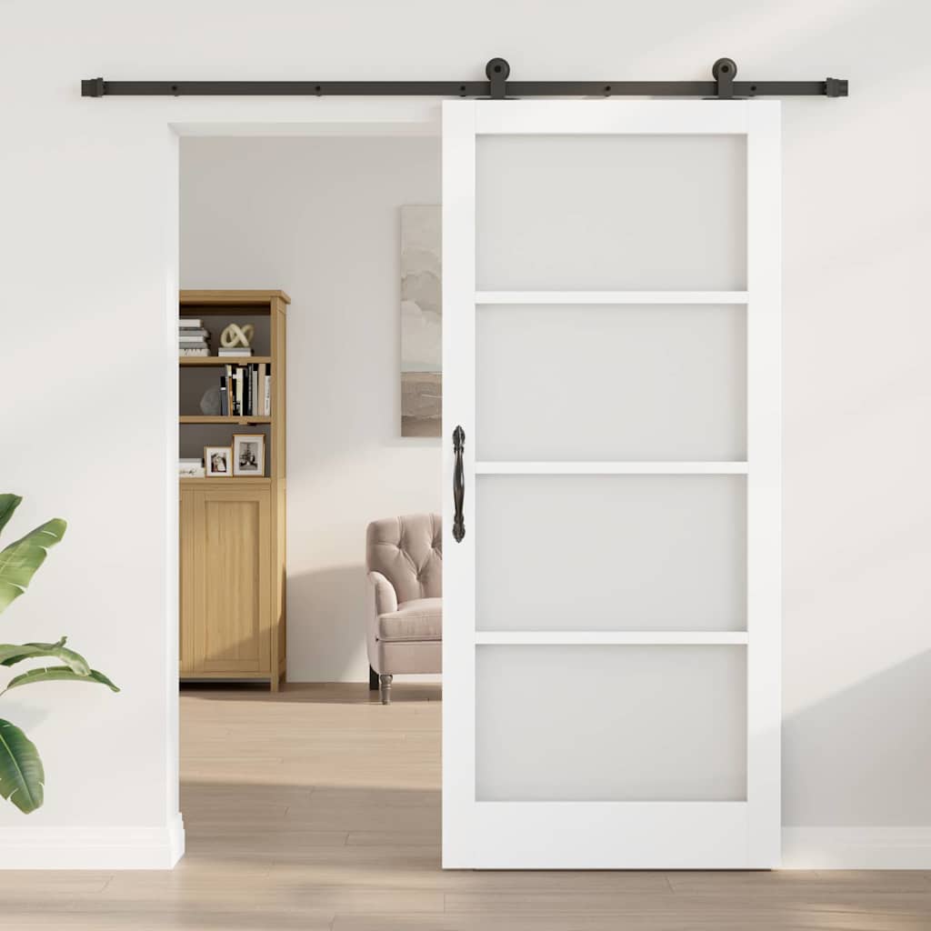 vidaXL Sliding Door ORKDAL White 93 x 211 cm Solid Pine Wood and Glass 3