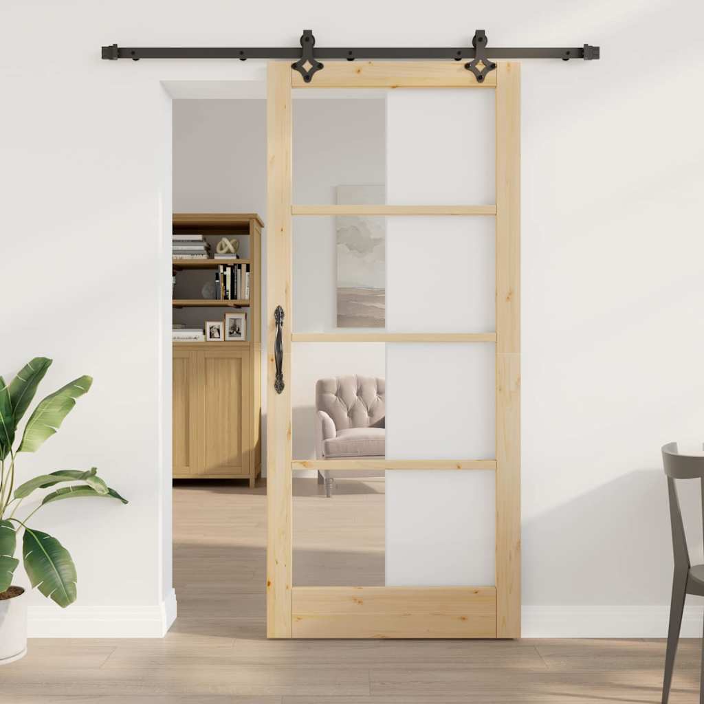 vidaXL Sliding Door ORKDAL 93 x 211 cm Solid Pine Wood and Glass 1