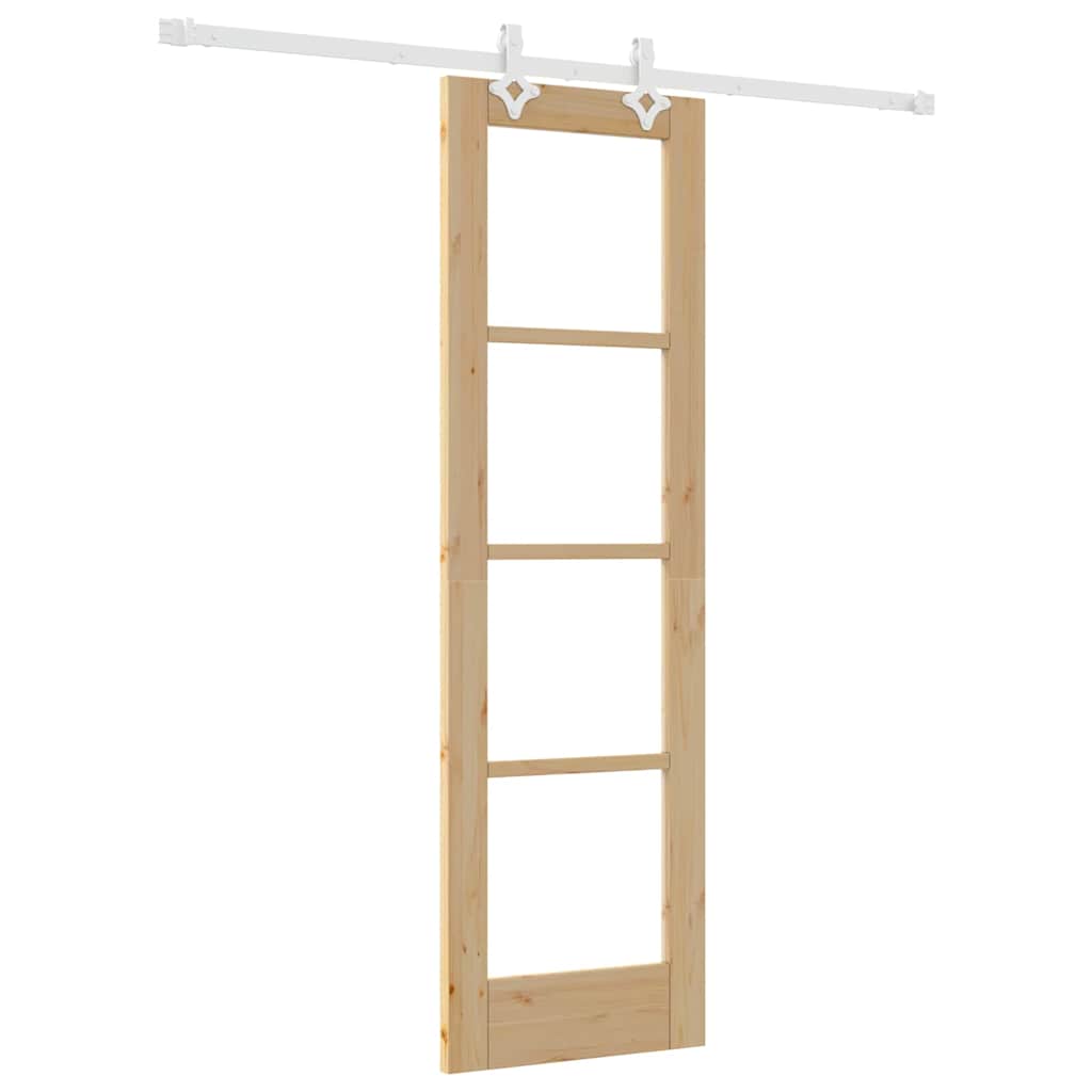 vidaXL Sliding Door 61 x 198.5 cm Solid Pine Wood and Glass Natural 2
