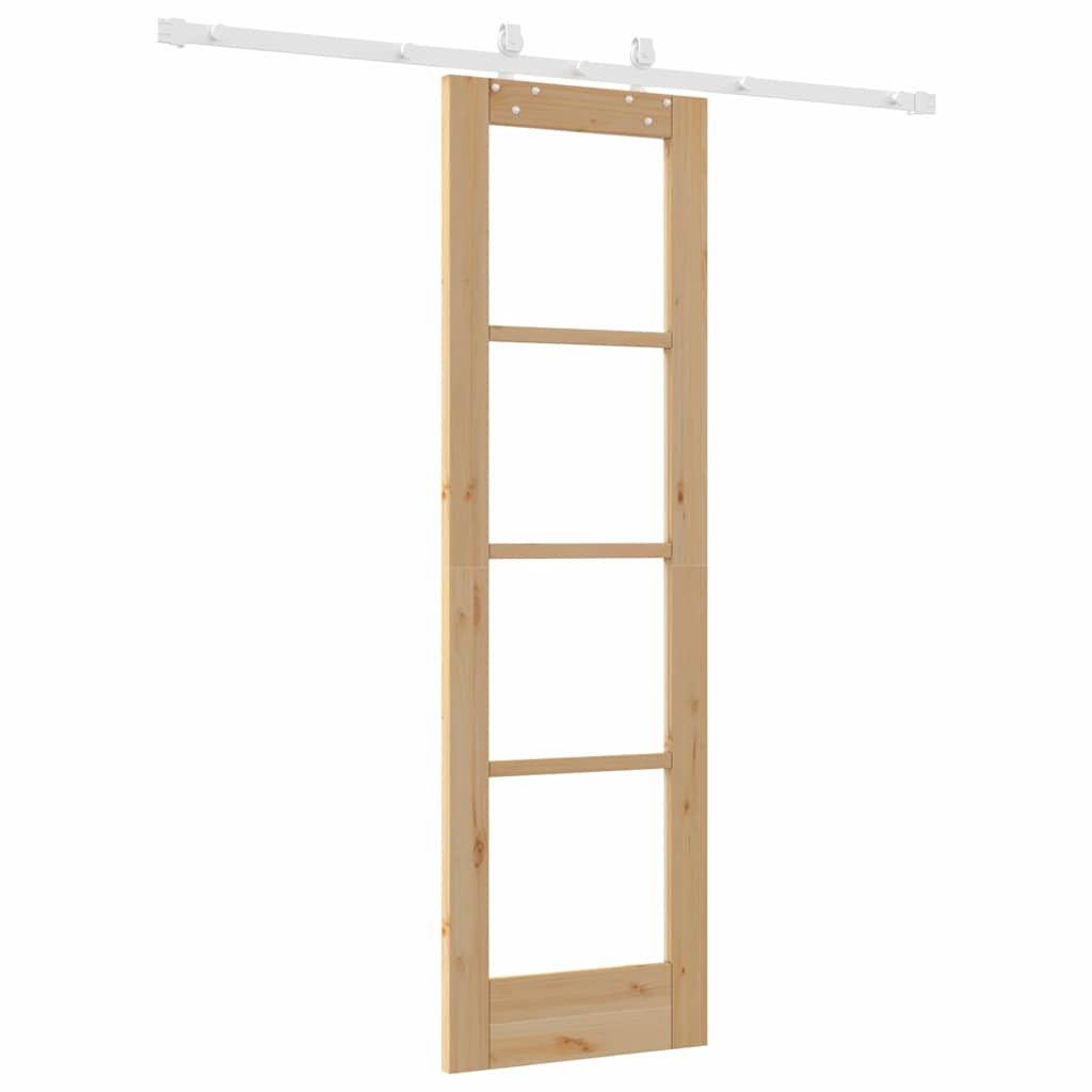 vidaXL Sliding Door 61 x 198.5 cm Solid Pine Wood and Glass Natural 6