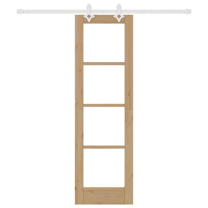 vidaXL Sliding Door 61 x 198.5 cm Solid Pine Wood and Glass Natural 4