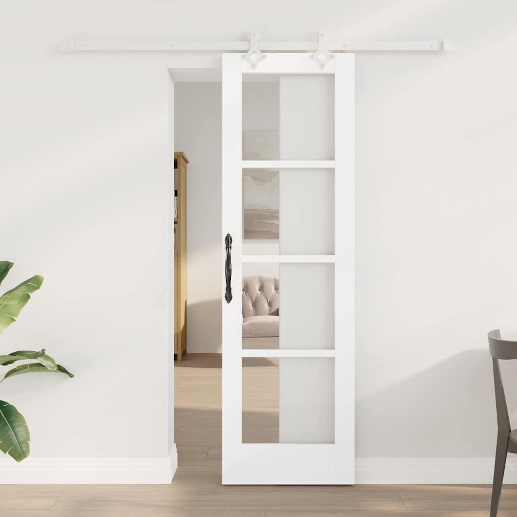 vidaXL Sliding Door Solid Pine Wood and Glass 183 cm White