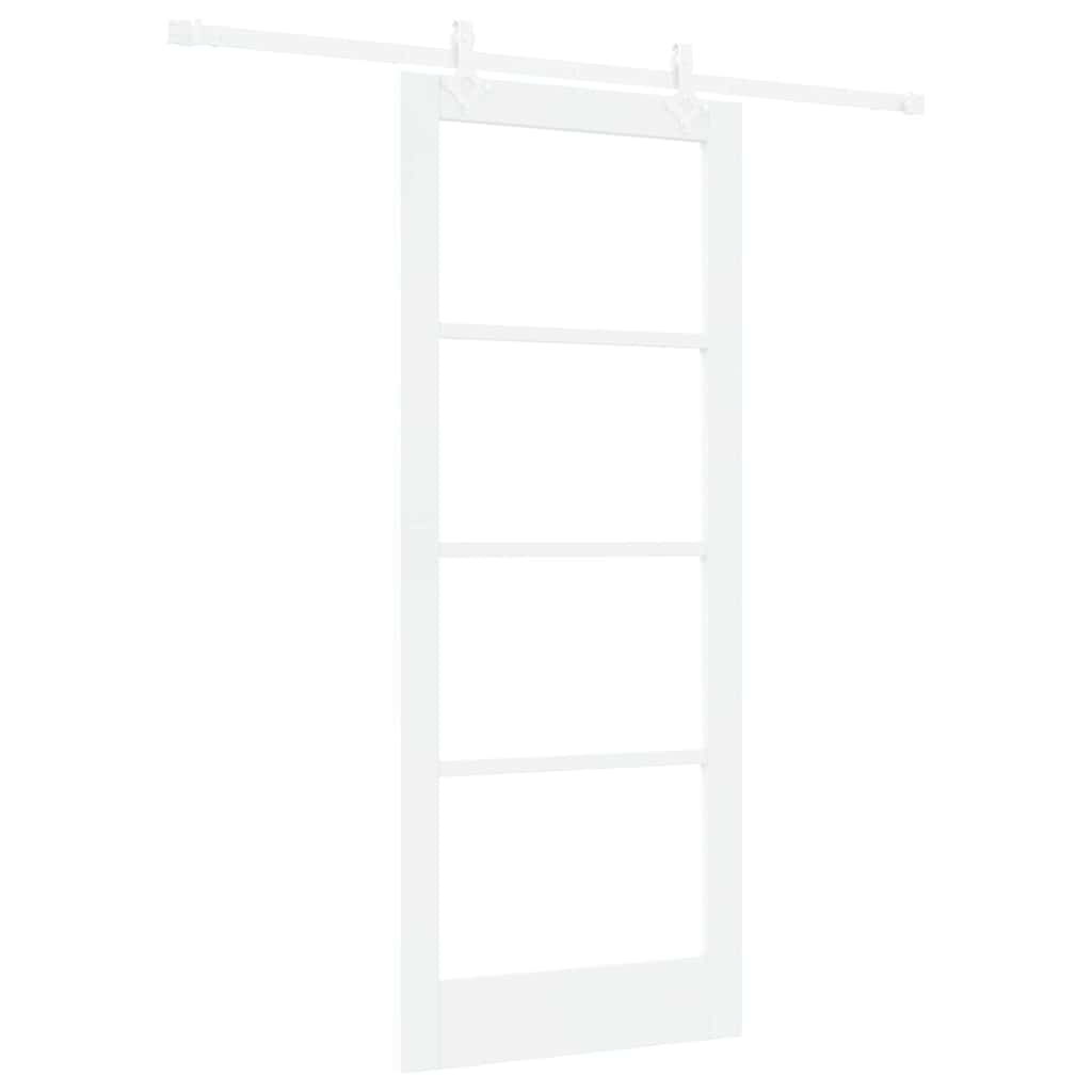 vidaXL Sliding Door 83 x 202 cm Solid Pine Wood and Glass White 2