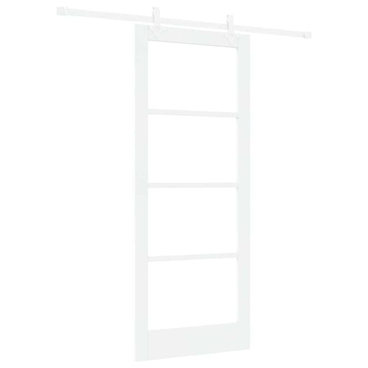 vidaXL Sliding Door 83 x 202 cm Solid Pine Wood and Glass White 2