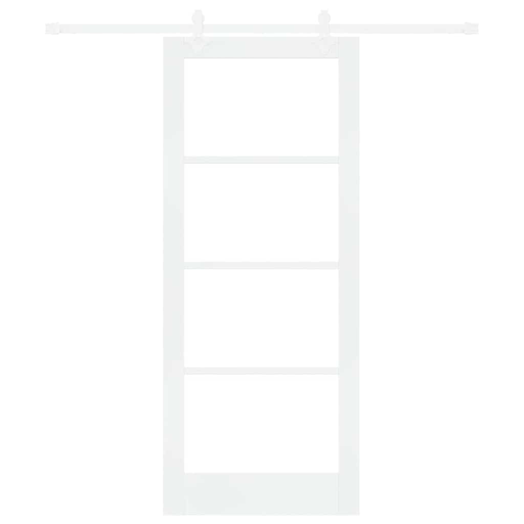 vidaXL Sliding Door 83 x 202 cm Solid Pine Wood and Glass White 4
