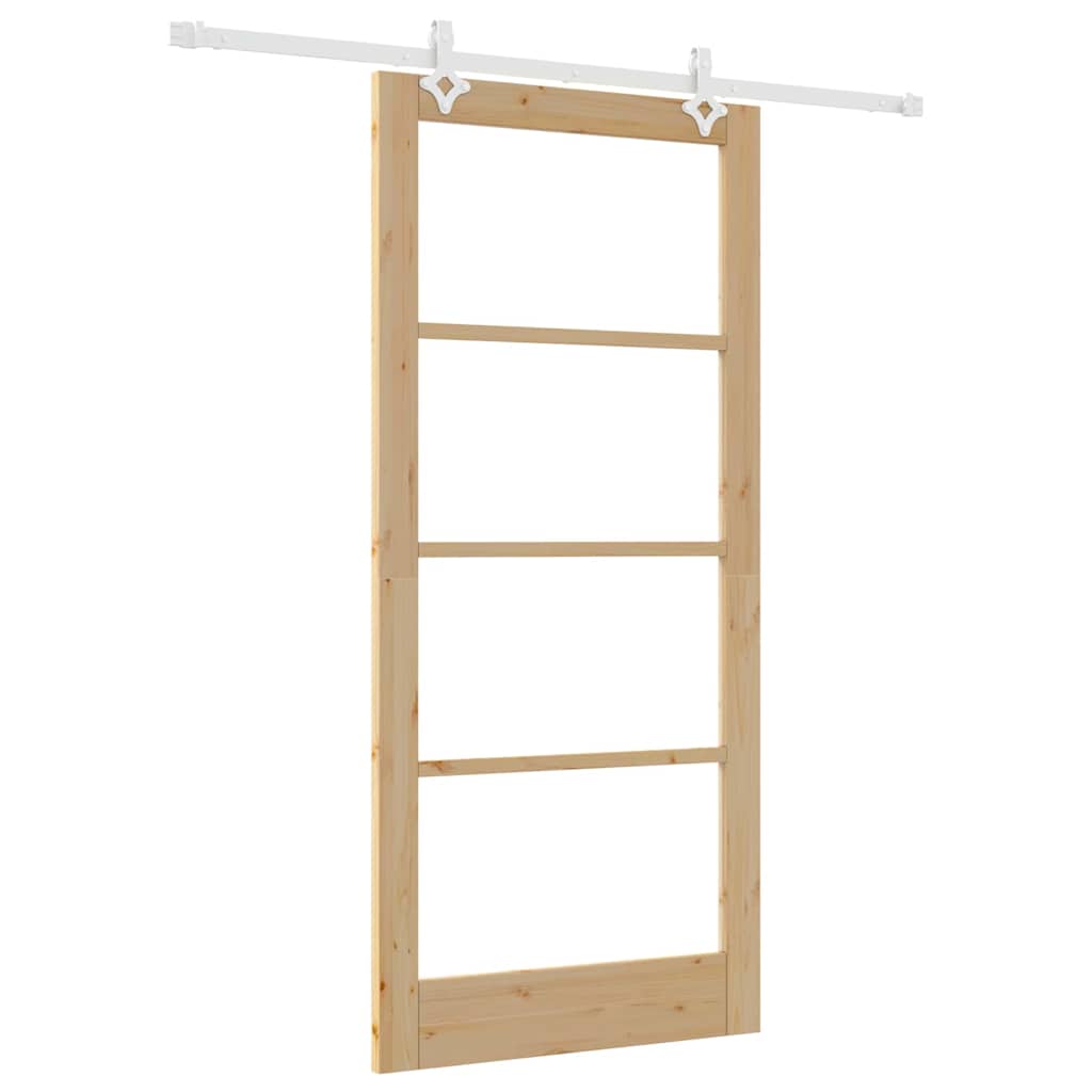 vidaXL Sliding Door 93 x 202 cm Solid Pine Wood and Glass Natural 2