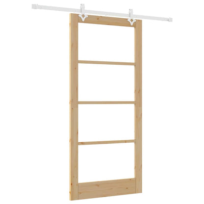 vidaXL Sliding Door 93 x 202 cm Solid Pine Wood and Glass Natural 2