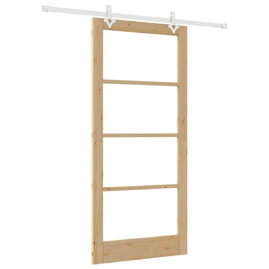vidaXL Sliding Door 93 x 202 cm Solid Pine Wood and Glass Natural 2