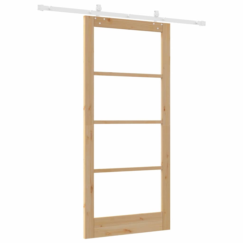 vidaXL Sliding Door 93 x 202 cm Solid Pine Wood and Glass Natural 6