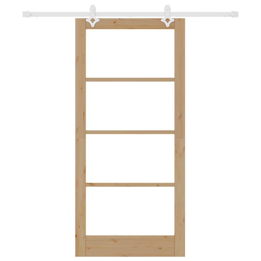vidaXL Sliding Door 93 x 202 cm Solid Pine Wood and Glass Natural 4