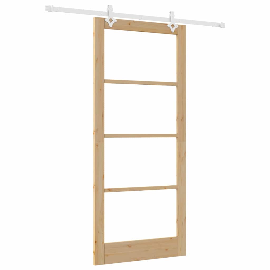 vidaXL Sliding Door 93 x 211 cm Solid Pine Wood and Glass Natural 2
