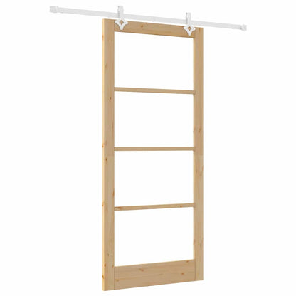 vidaXL Sliding Door 93 x 211 cm Solid Pine Wood and Glass Natural 2