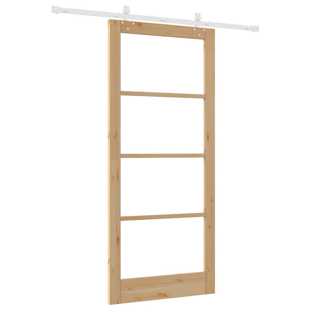 vidaXL Sliding Door 93 x 211 cm Solid Pine Wood and Glass Natural 6