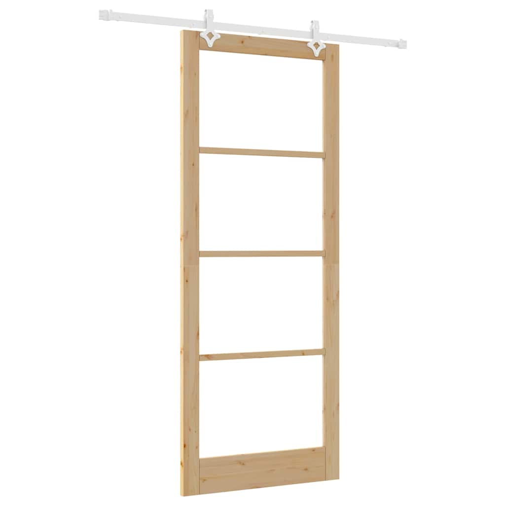 vidaXL Sliding Door 93 x 232 cm Solid Pine Wood and Glass Natural 2