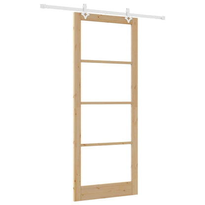 vidaXL Sliding Door 93 x 232 cm Solid Pine Wood and Glass Natural 2