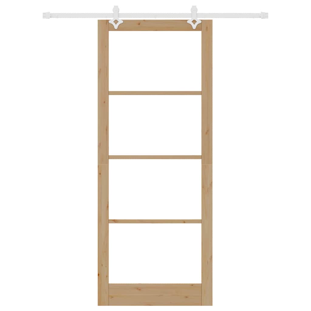 vidaXL Sliding Door 93 x 232 cm Solid Pine Wood and Glass Natural 4