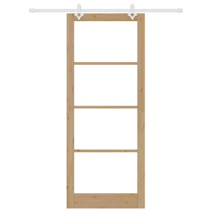 vidaXL Sliding Door 93 x 232 cm Solid Pine Wood and Glass Natural 4