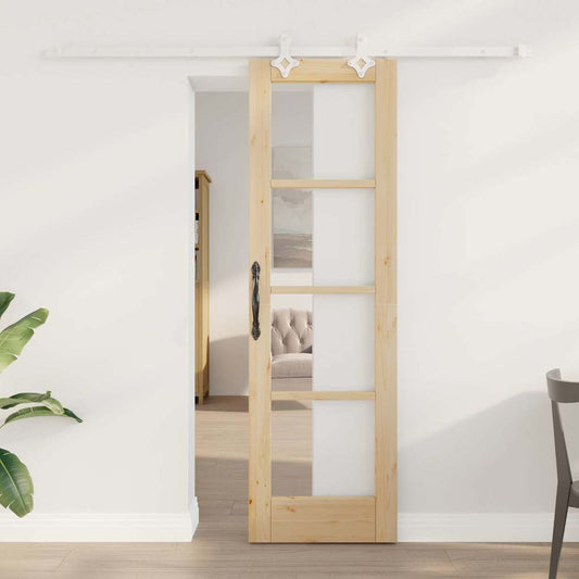 vidaXL Sliding Door 61 x 198.5 cm Solid Pine Wood and Glass Natural 1