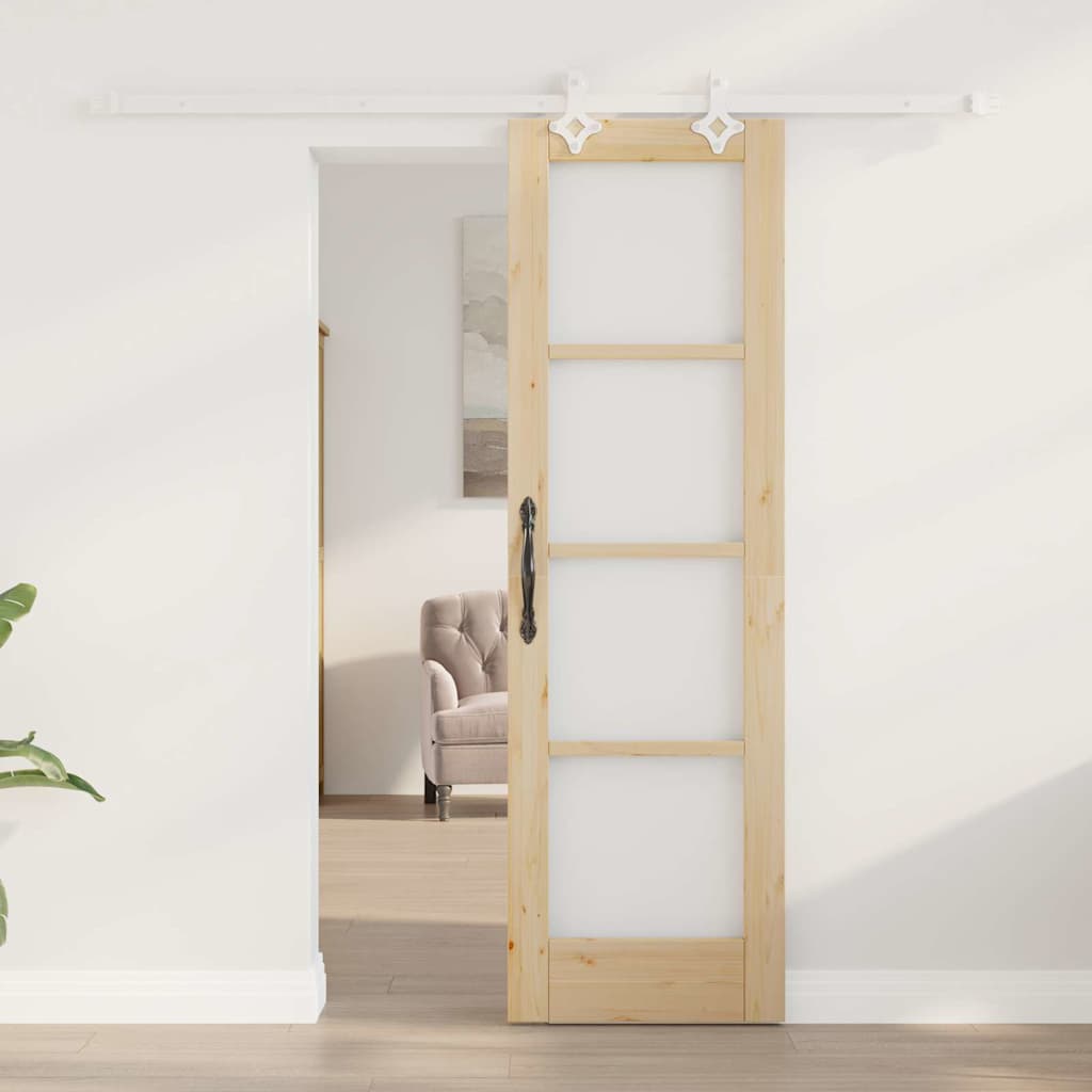 vidaXL Sliding Door 61 x 198.5 cm Solid Pine Wood and Glass Natural 3