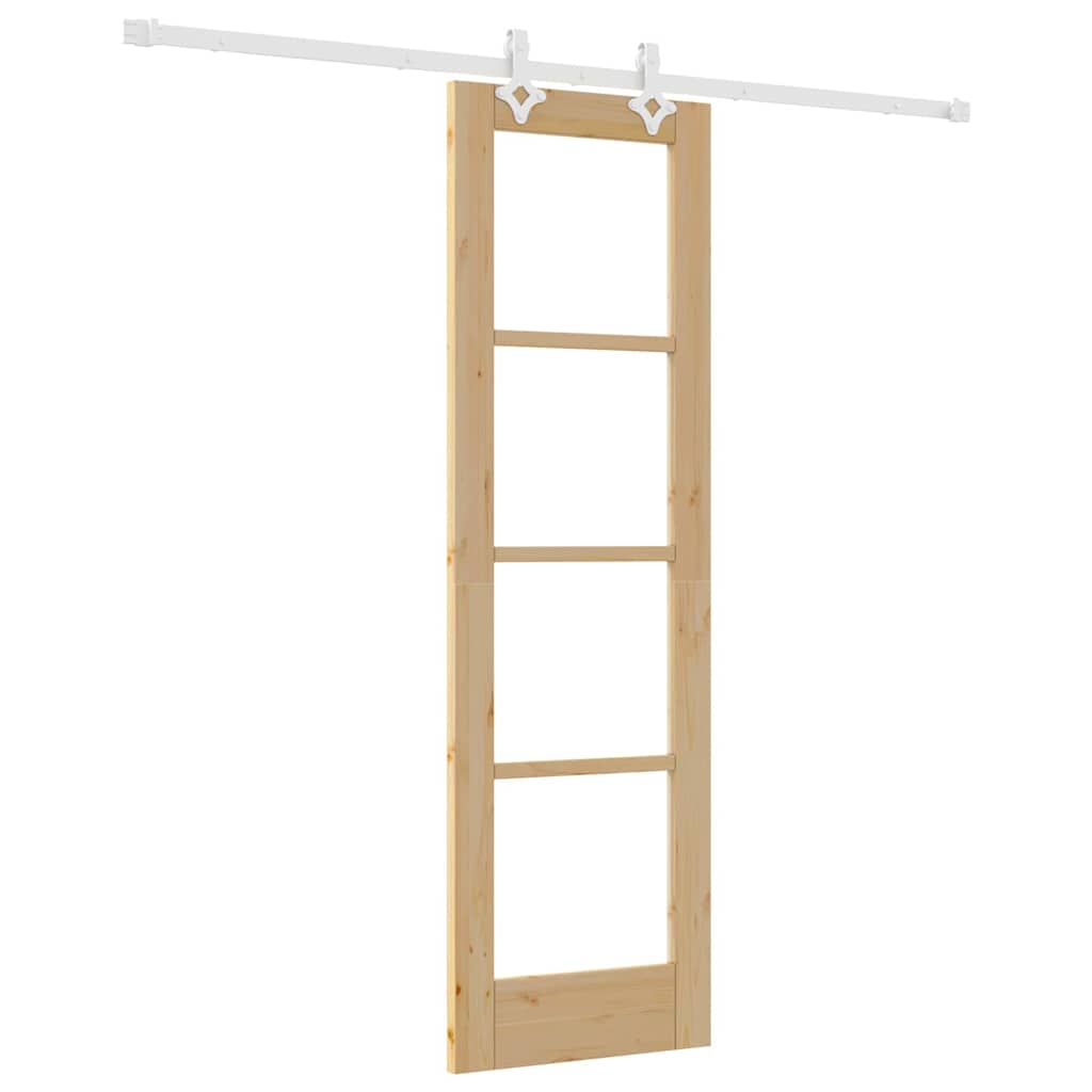 vidaXL Sliding Door 61 x 198.5 cm Solid Pine Wood and Glass Natural 2