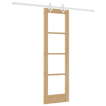 vidaXL Sliding Door 61 x 198.5 cm Solid Pine Wood and Glass Natural 2